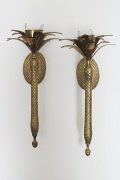 catalog photo of pair of huge brass palms wall candle sconces 80s vintage art deco Miami style! 